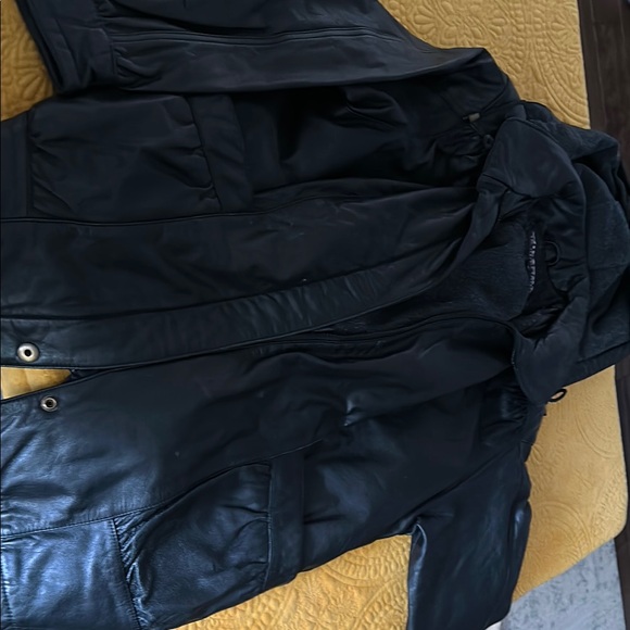 Black Leather Jacket with Hood - Picture 1 of 4